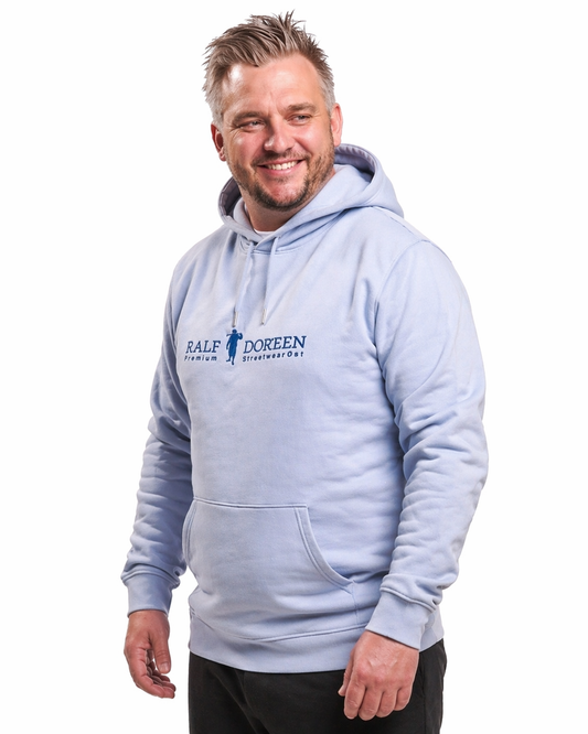 Kapuzenpullover Eisblau Schriftzug