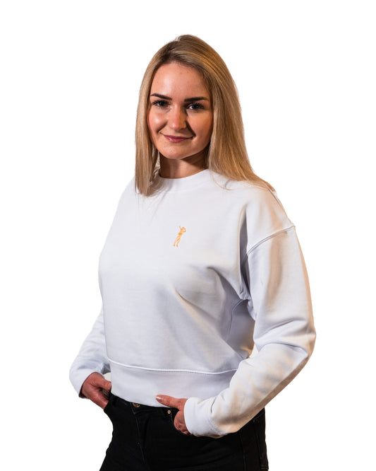 Pullover Halblang Weiß Logo Damen