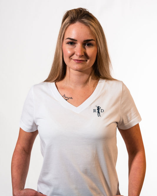 Nicki V-Ausschnitt Weiß R&D Logo Damen