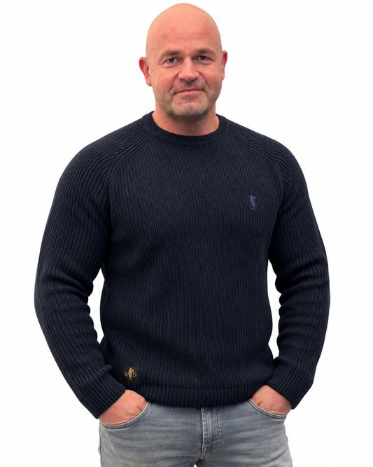 Pullover Grober Strick Marineblau Logo