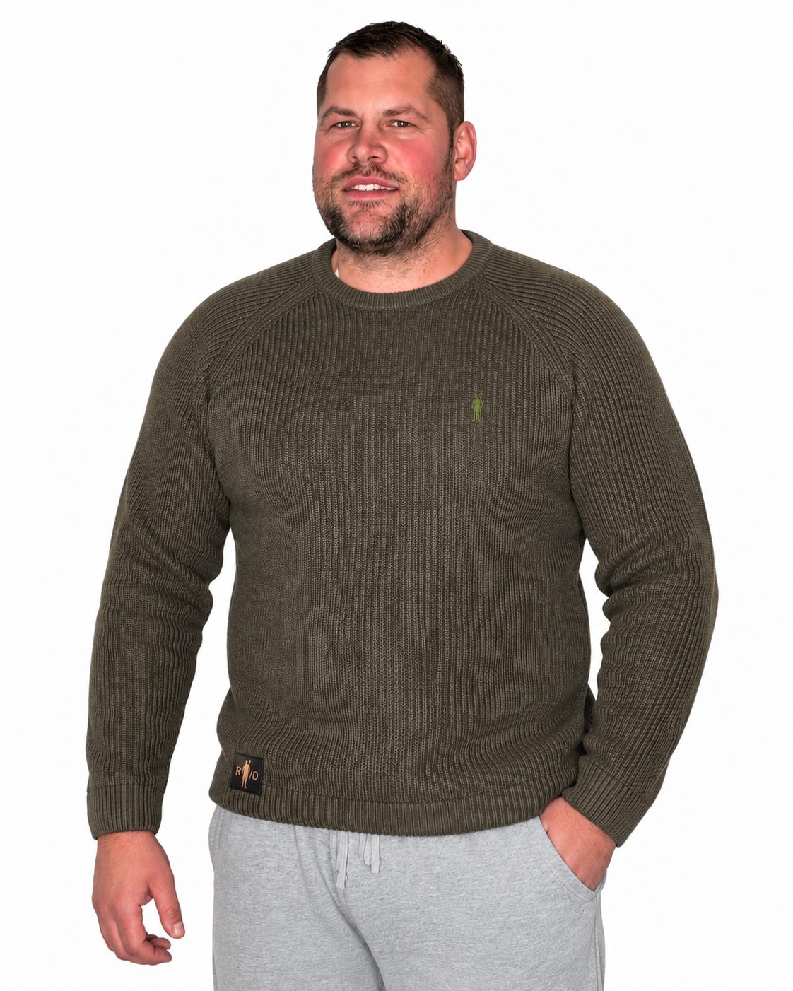 Pullover Grober Strick Khaki Logo