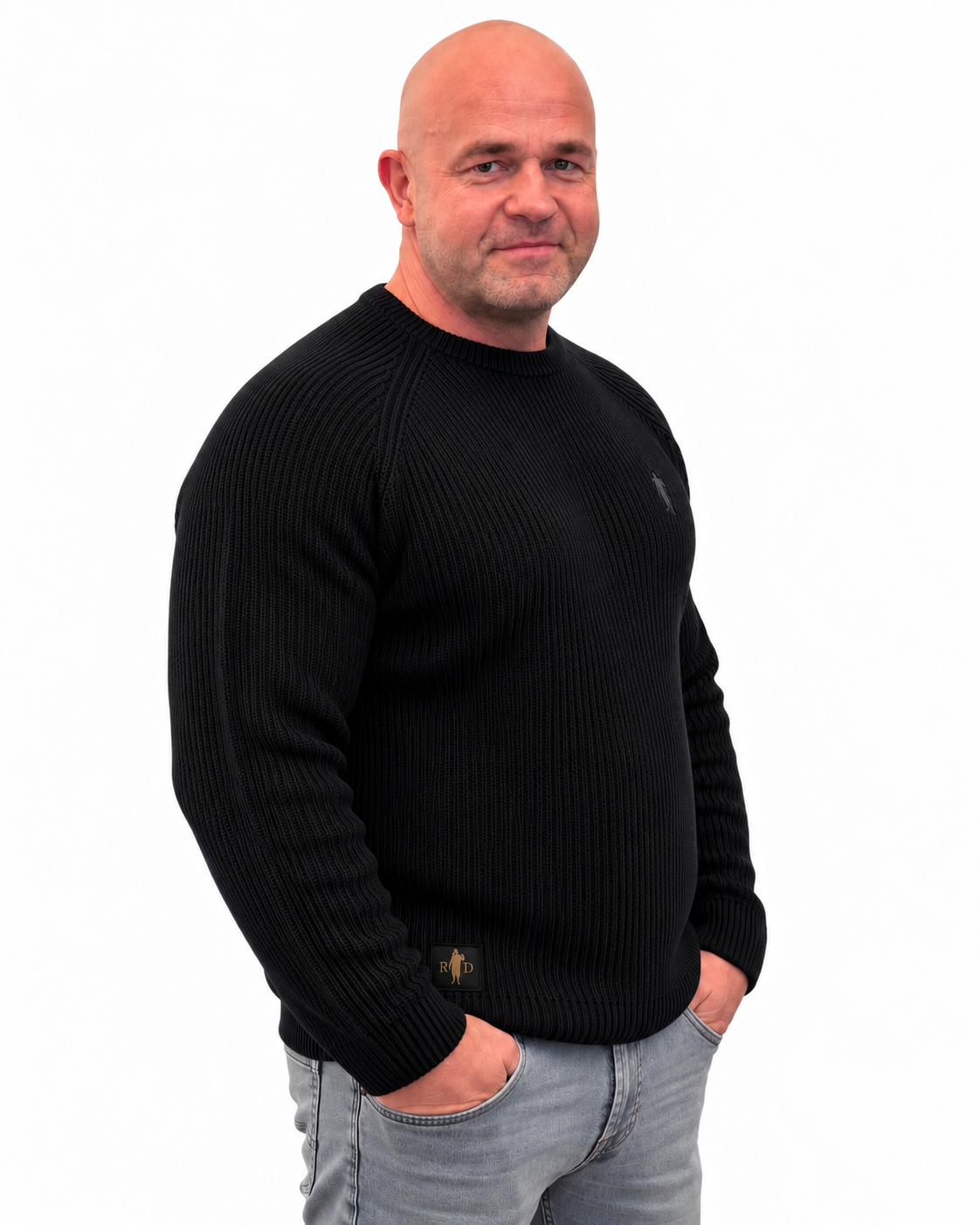Pullover Grober Strick Schwarz Logo