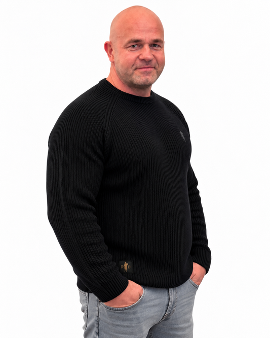 Pullover Grober Strick Schwarz Logo