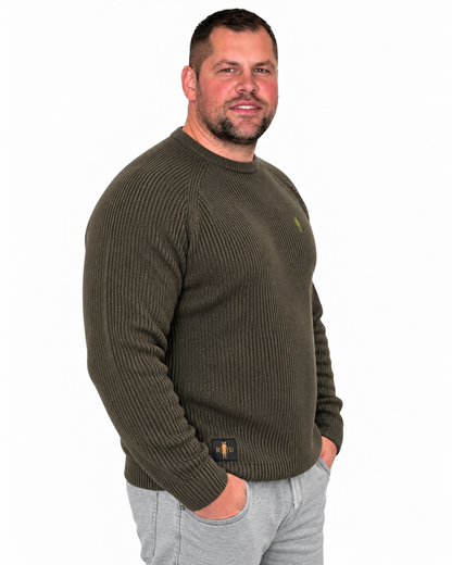 Pullover Grober Strick Khaki Logo