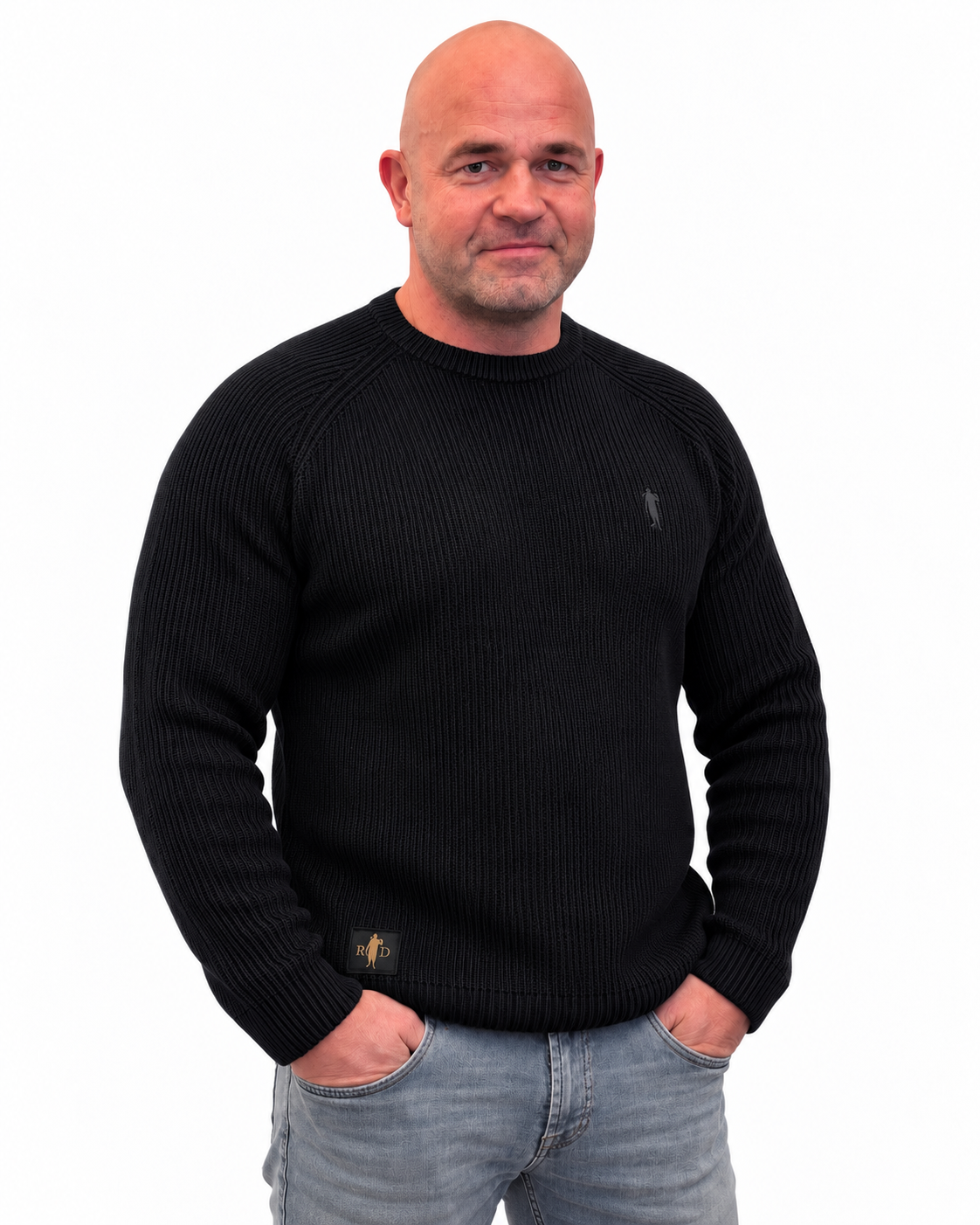 Pullover Grober Strick Schwarz Logo