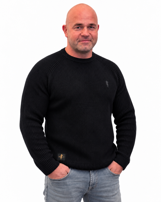 Pullover Grober Strick Schwarz Logo