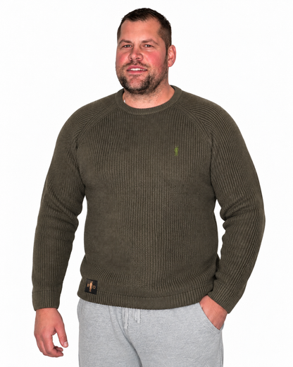 Pullover Grober Strick Khaki Logo