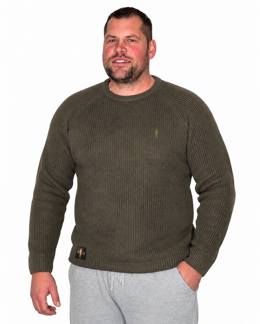 Pullover Grober Strick Khaki Logo